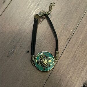 Turtle Pendant Black Bracelet